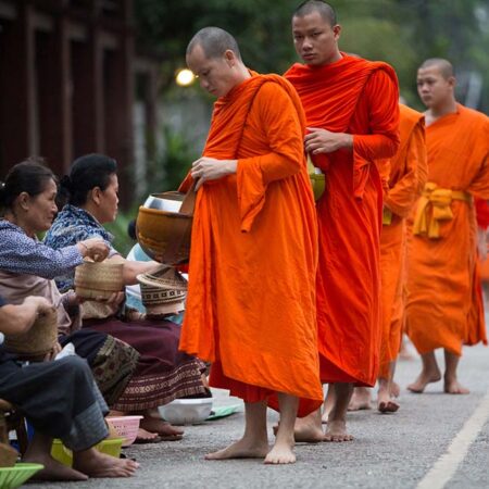 Luang Prabang, Almsgiving & Gourmet breakfast at Kuang Si Waterfall